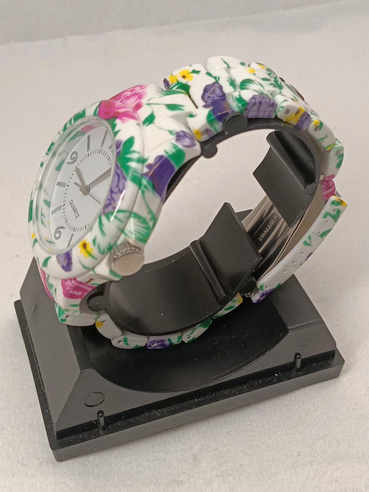 White Dial Round Flower Pattern Case Colorful Lin… - image 3