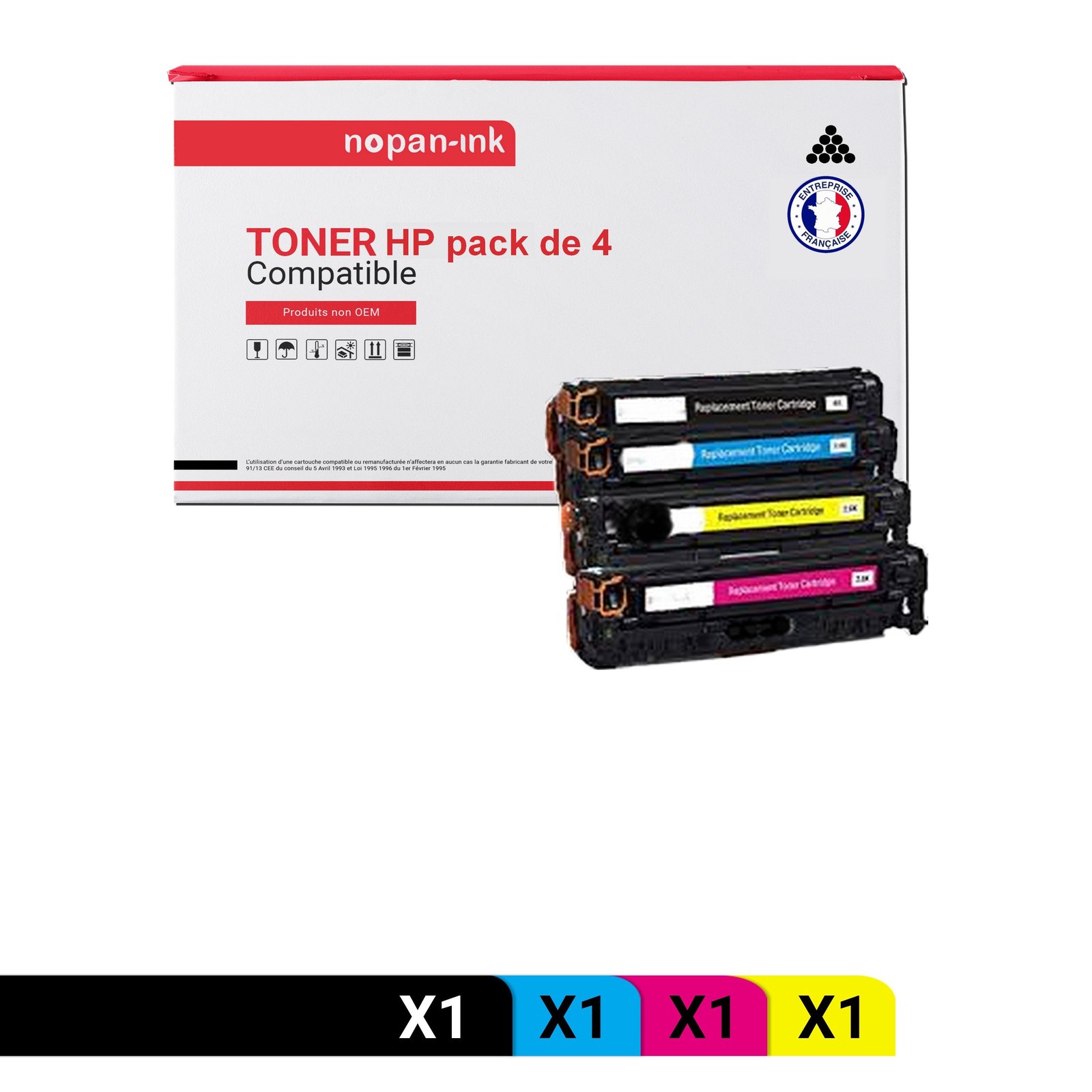 Toner HP CE410X CE411A CE412A CE413A - Pack de 4 cartouches génériques noir et couleur