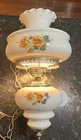 MCM Vintage Milk Glass Floral Shade Hanging Lamp 20” Tall