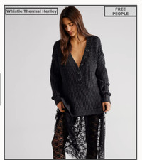 Free People Sweater Whistle Thermal Henley - Gray - Sm Slouchy  NWT $168
