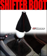 Universal Black Suede Red Stitch Shifter Shift Gear Boot Cover Manual/Auto G11