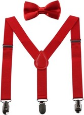 New Guchol Kids Red Suspenders Bow Tie Set Adjustable 26 in. (1-5 Years)