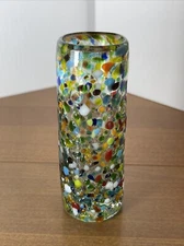 Hand Blown Art Glass Shot Glass Rainbow Confetti Mexican Pebbled Bud Vase