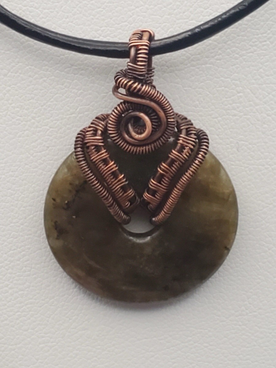 Labradorite Donut Wire Wrapped Pendant on 20