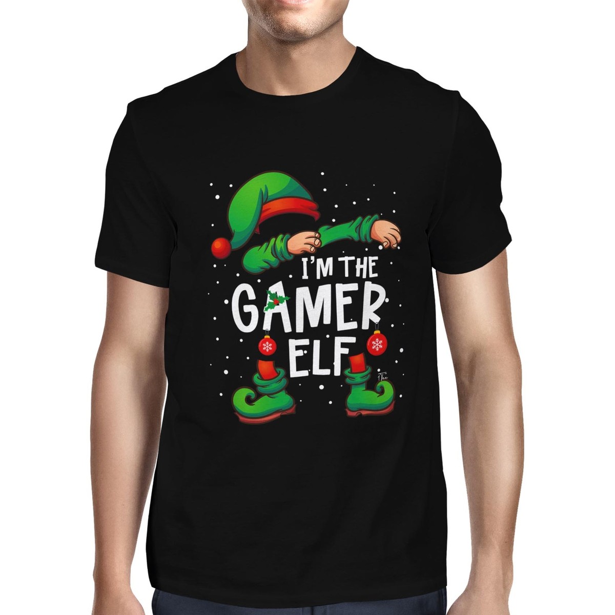Men's Funny Christmas T-Shirt - I'm The Gamer Elf! Black Cotton Tee