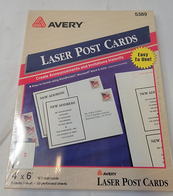 Avery Laser Post Cards, 4'' x 6'',White,Box Of 100 (5389)