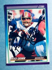 SIGNED RUSS GRIMM 1990 SCORE AUTOGRAPHED FOOTBALL CARD - REDSKINS - HOF