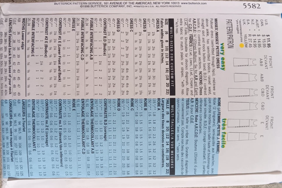 Butterick Pattern 5582 Women's Petite Dress Size 12-14-16 - Image 3 of 3