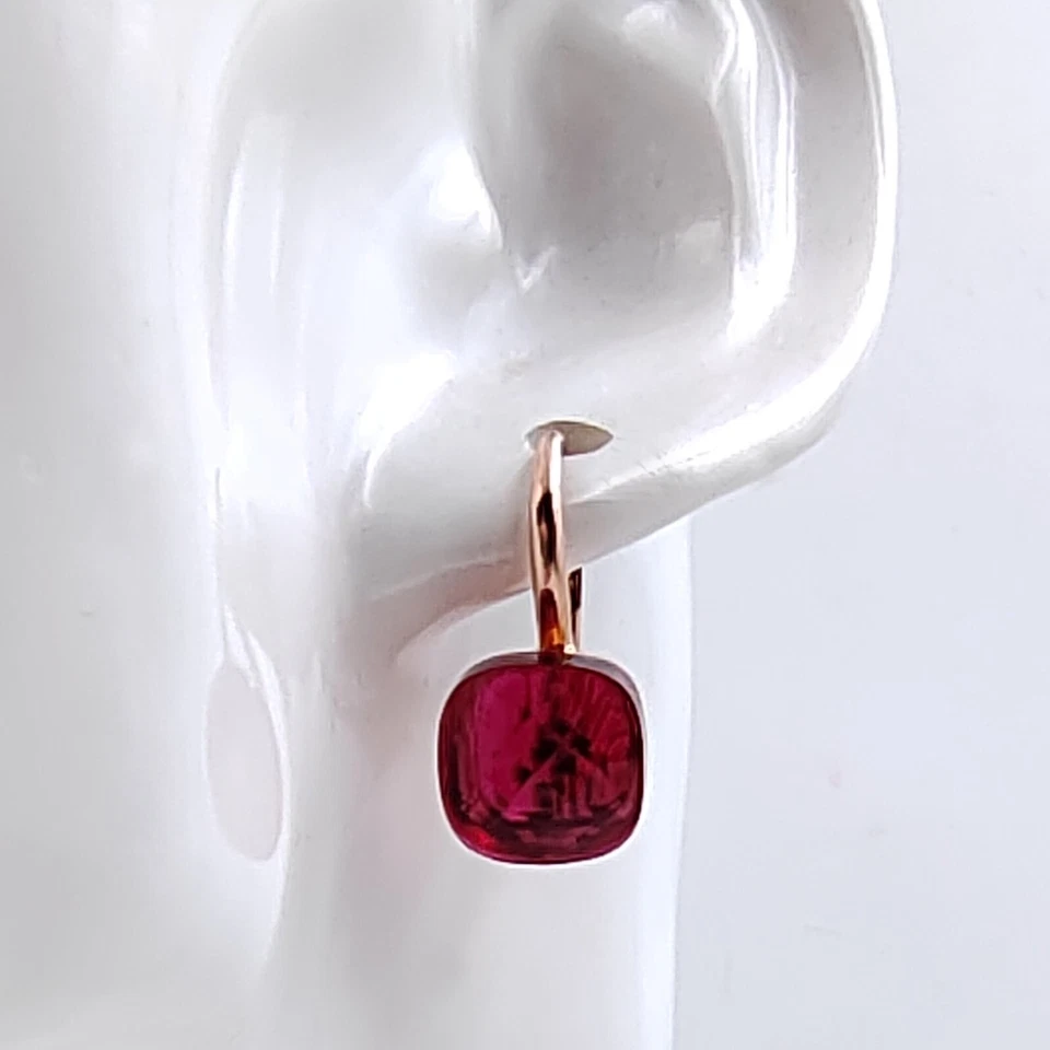 Orecchini in argento rosa da donna pendenti placcato oro rosa con Rubino Rosso - Immagine 4 di 4