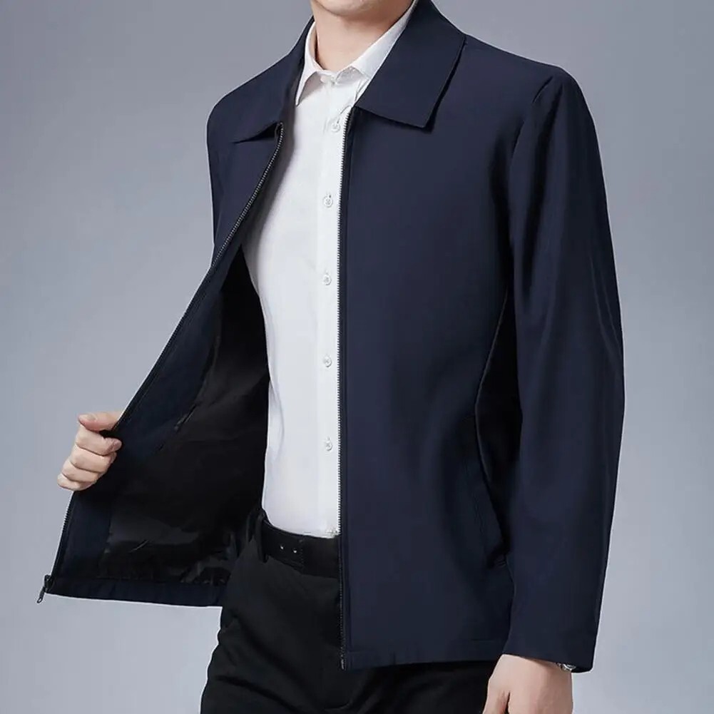 Casual Business Autumn Spring Jackets Outwear Top Men's Zipper Lapel Collar Coat
