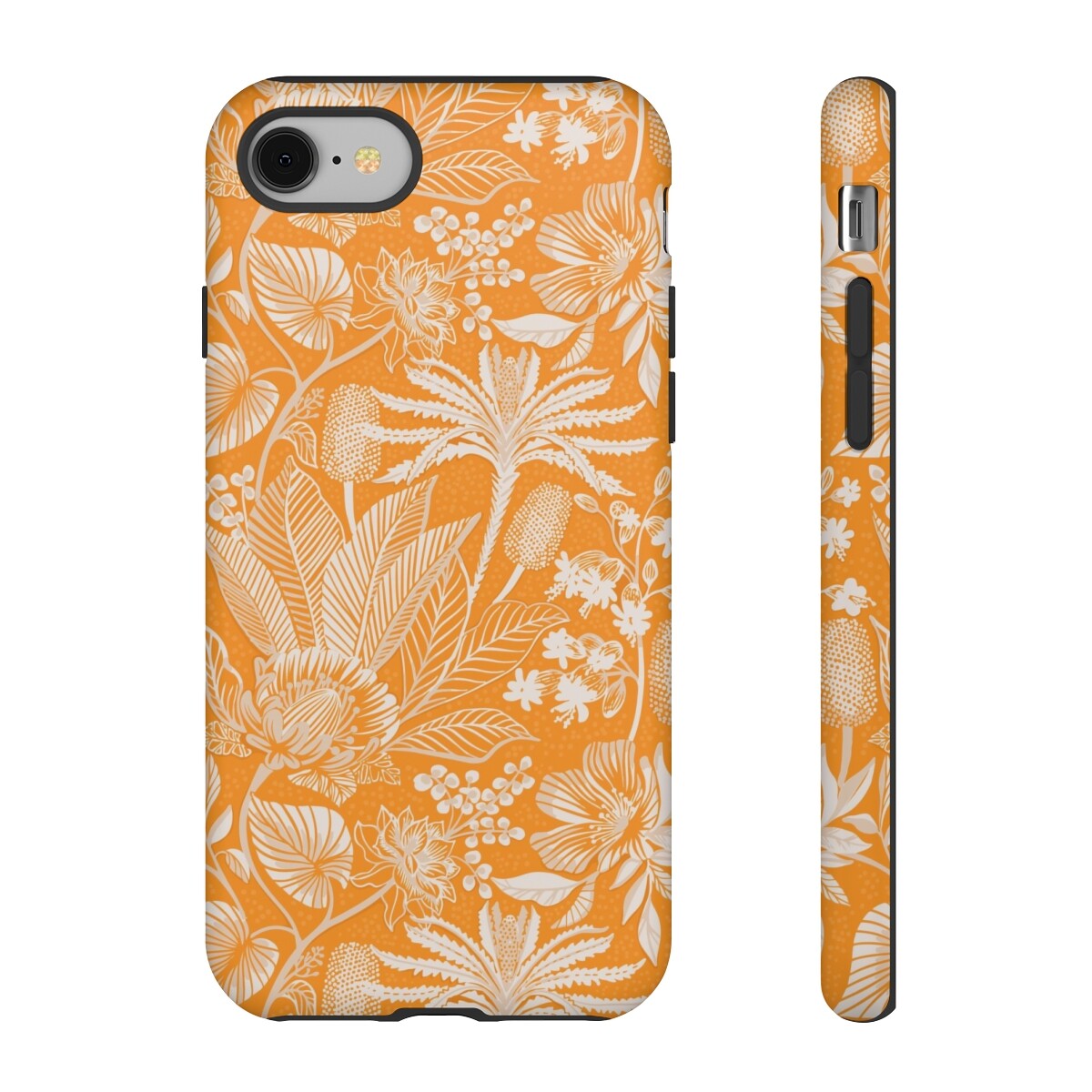 Orange Tropics Cell Phone Case - Floral, Palms, Lacy, Tropical Pattern Print