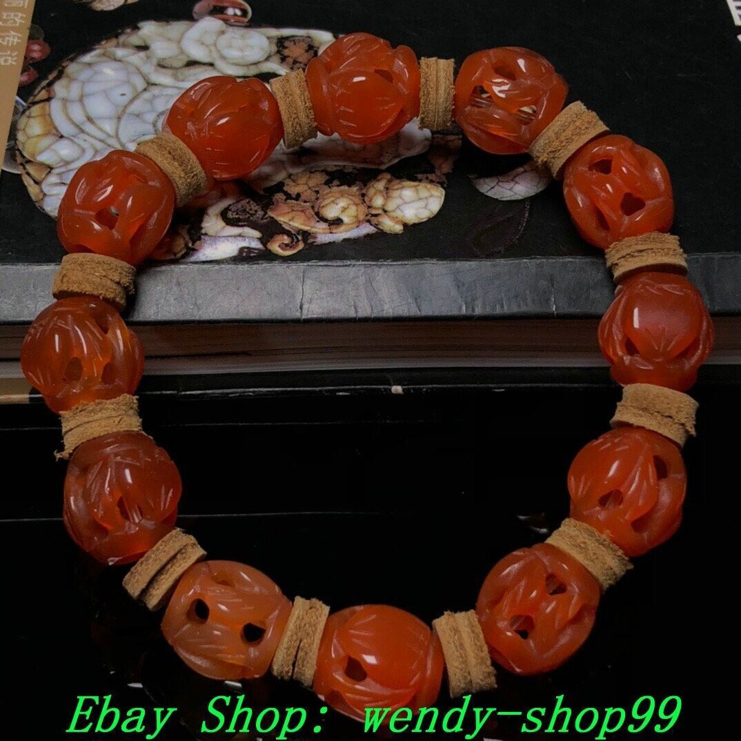 Old Chinese Dynasty Natural Agate Onyx Hollow Amulet Bracelet Chain bracelet