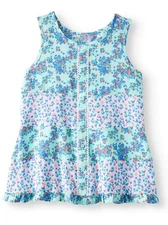 Wonder Nation Girls Patchwork Ruffle Woven Button Tank Top Large (10-12) Agua