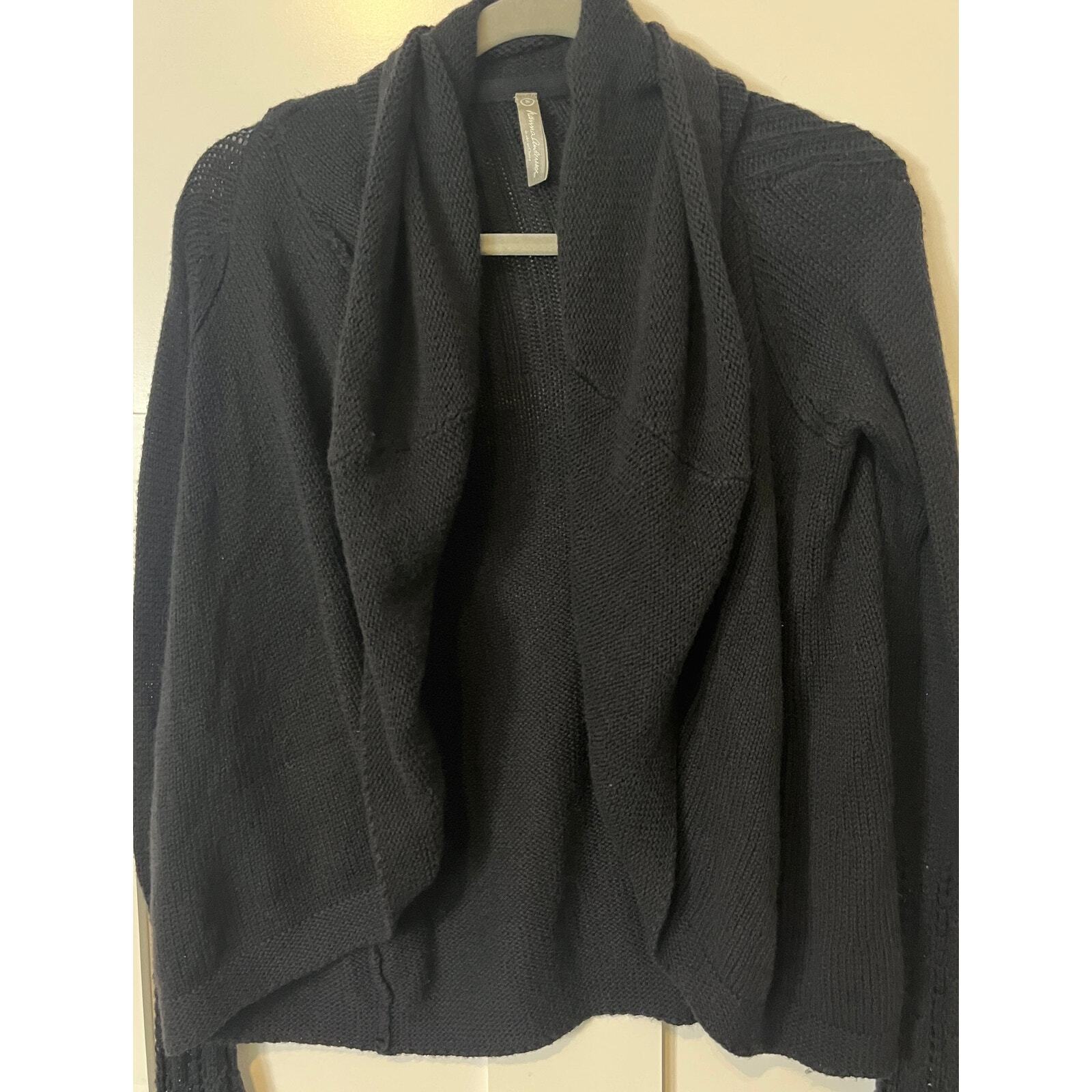 Hanna Andersson Womens Merino Wool Blend Open Front Draped Cardigan Black Small