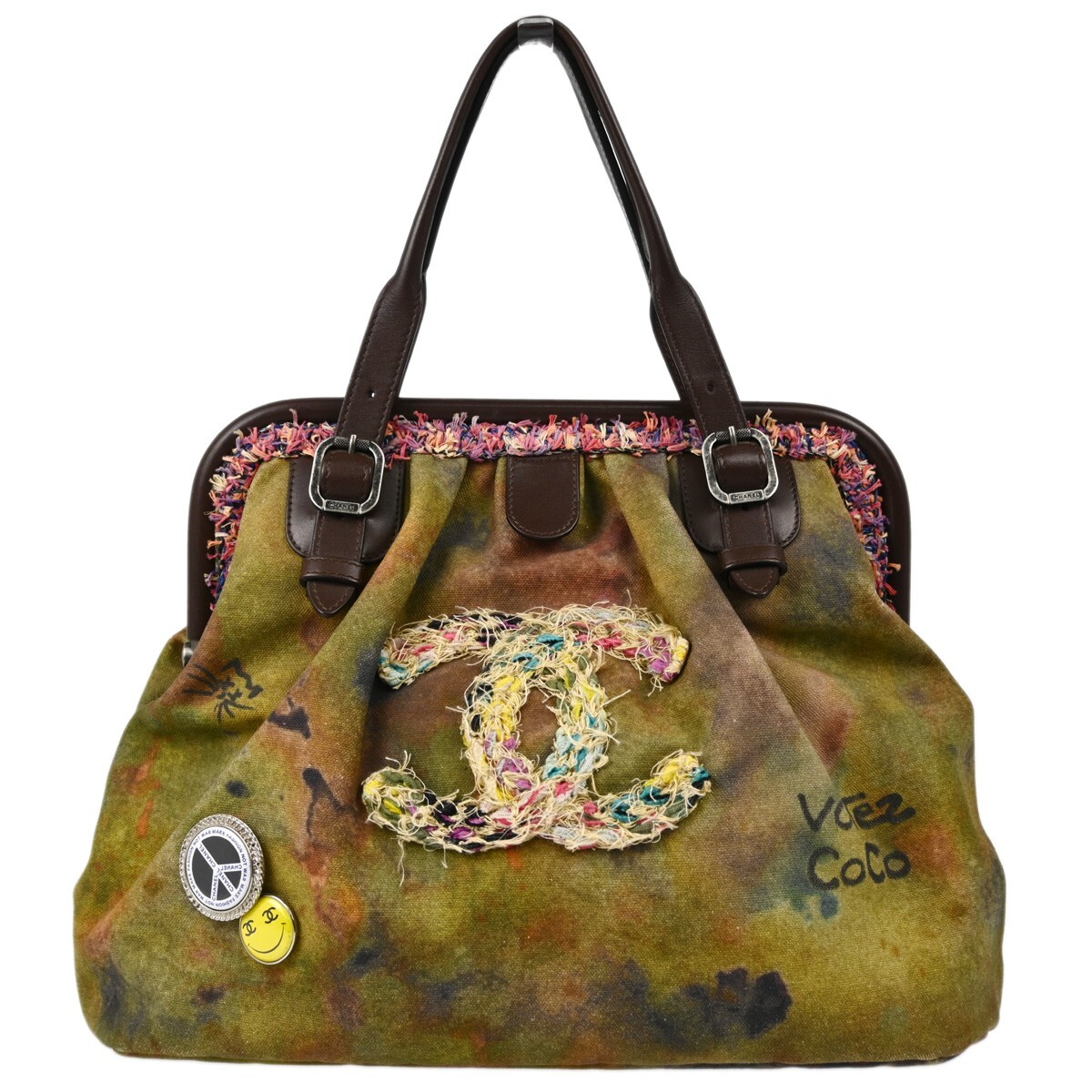 Chanel Khaki Green Canvas Graffiti On The Pavement Tote Handbag