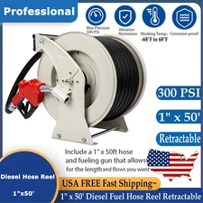 300PSI Diesel Fuel Hose Reel Retractable 1"x50' Spring Driven Auto Swivel Rewind