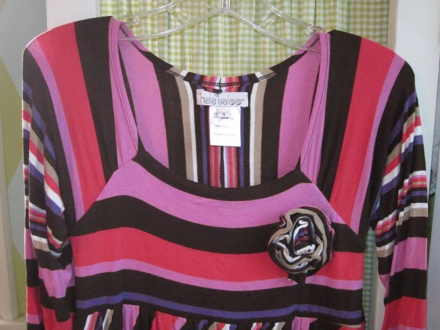 HALABALOO Niñas Multi Rayas 3/4 Volantes Manga Flor Vestido Talla 8 Foto 4 de 4