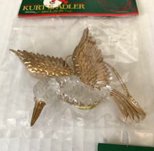 3 Vintage Kurt Adler Clear Gold Acrylic Hummingbird Bird Christmas Ornaments NEW
