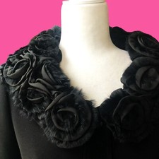 TAHARI ASL Retro Style Elaborate Rosette Collar Black Jacket Sz 6 Excellent Cond
