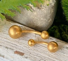 Simple Brushed Gold IP Belly Ring Ball Pierced Navel Curved Barbell 14g, 16g