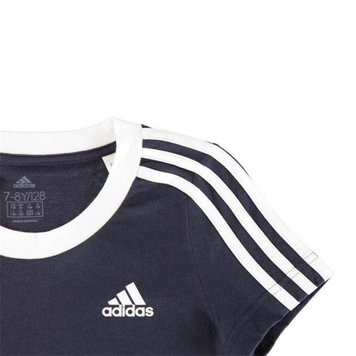 adidas 3 Stripe T Shirt Junior Girls - Navy Blue / 5-6 Years - Picture 3 of 4