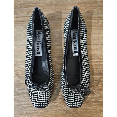 Anne Klein II Houndstooth Ballet Flats Square Toe Made in Italy 8.5 M 90s VTG