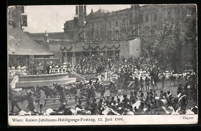 Postcard of Vienna, Imperial Jubilee Celebration Parade 1908, parade float