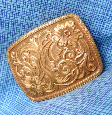 Gist Western Floral Scroll Dress Belt Buckle Bronze Minted Collection Vtg.BLT057