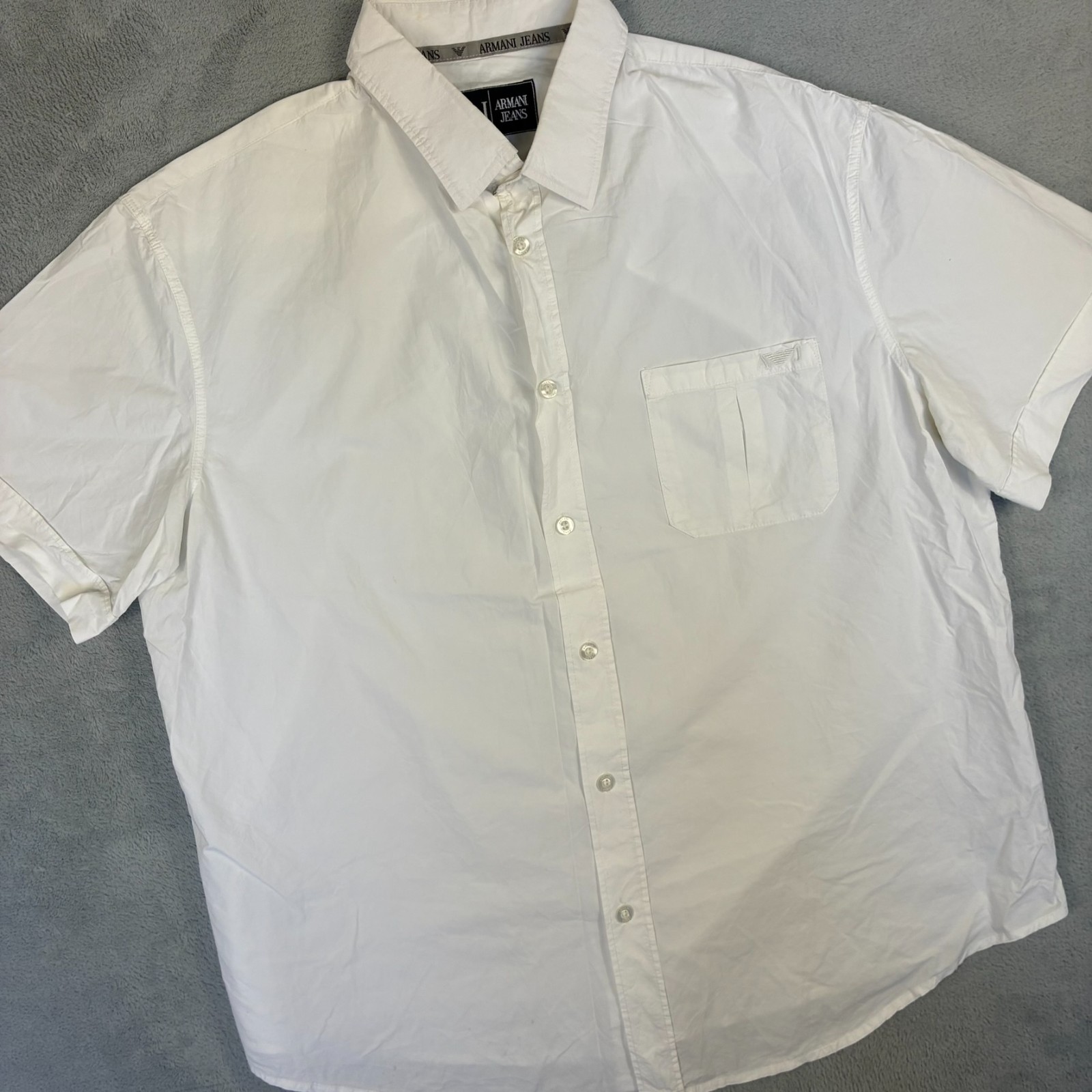 VTG Armani Jeans 2000's White Roll Sleeves Size 3XL S/S Button Up Shirt image 2