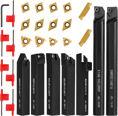 Indexable Lathe Turning Tool 5/8'' 16Mm Shank 21PCS Kit-7Pcs Metal Lathe Tools Ho