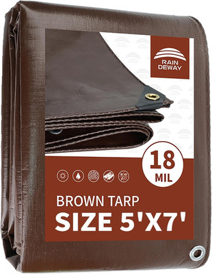 5x7 Feet Super Heavy Duty 18 Mil Brown Poly Tarp Cover, UV Resistant, Weatherpro