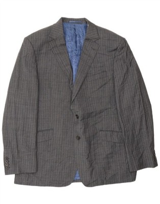 Marks & Spencer Mens 2 Button Blazer Jacket UK 44 XL Grey Pinstripe Wool AJ02
