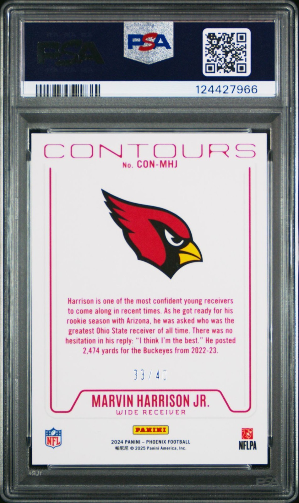 2024 Panini Phoenix Marvin Harrison Jr. RC Contours Teal /40 PSA 10 Gem Mint view 2