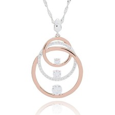 equilibrium Two Tone Entwined Rings Necklace Silver Rose Gold Plated CZ