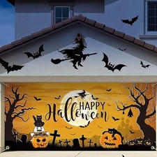 Happy Halloween Garage Door Cover Decorations 6X13 ft Large Banner Pumpkin Black