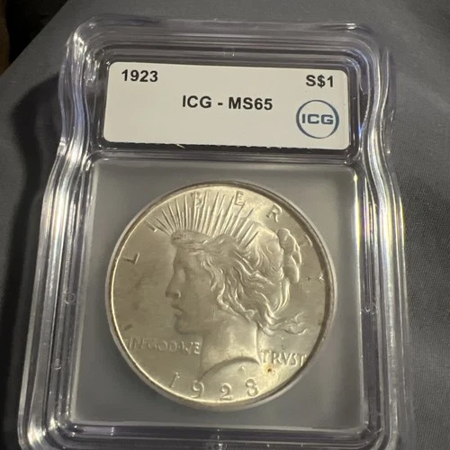 1923 Silver Peace Dollar - Philadelphia Mint - 90% Silver - ICG MS 65