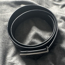 Prada Men's Size 36 Black Solid Belt w/ Logo Buckle Dress or Work