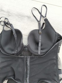 Ann Summers Black Wet Look & Sheer Mesh Strappy Stars Corset Top Size Mdm 10-12