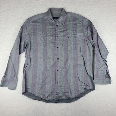 Equilibrio Italia Shirt Mens 2XL XXL Gray Purple Striped Flannel Button Down