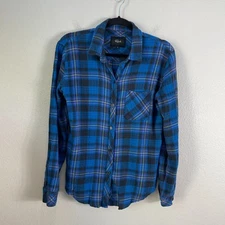 Rails Womens Small Brady Shirt Long Sleeve Cobalt Black Citrus Top