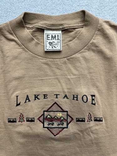 VINTAGE Lake Tahoe Shirt Adult Large Brown Vacation Casual Outdoors USA Mens - Picture 4 of 12