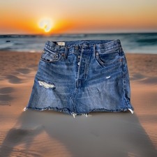 Levi's Premium Button Front Denim Mini Skirt Raw Edge 29 Waterless Sustainable