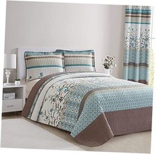 3 PC Floral Printed Brown and Turquoise Reversible Queen Brown Turquoise