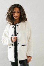 Wallis Womens Jacket Ivory Luxurious Faux Fur Relaxed Fit Machine Washable