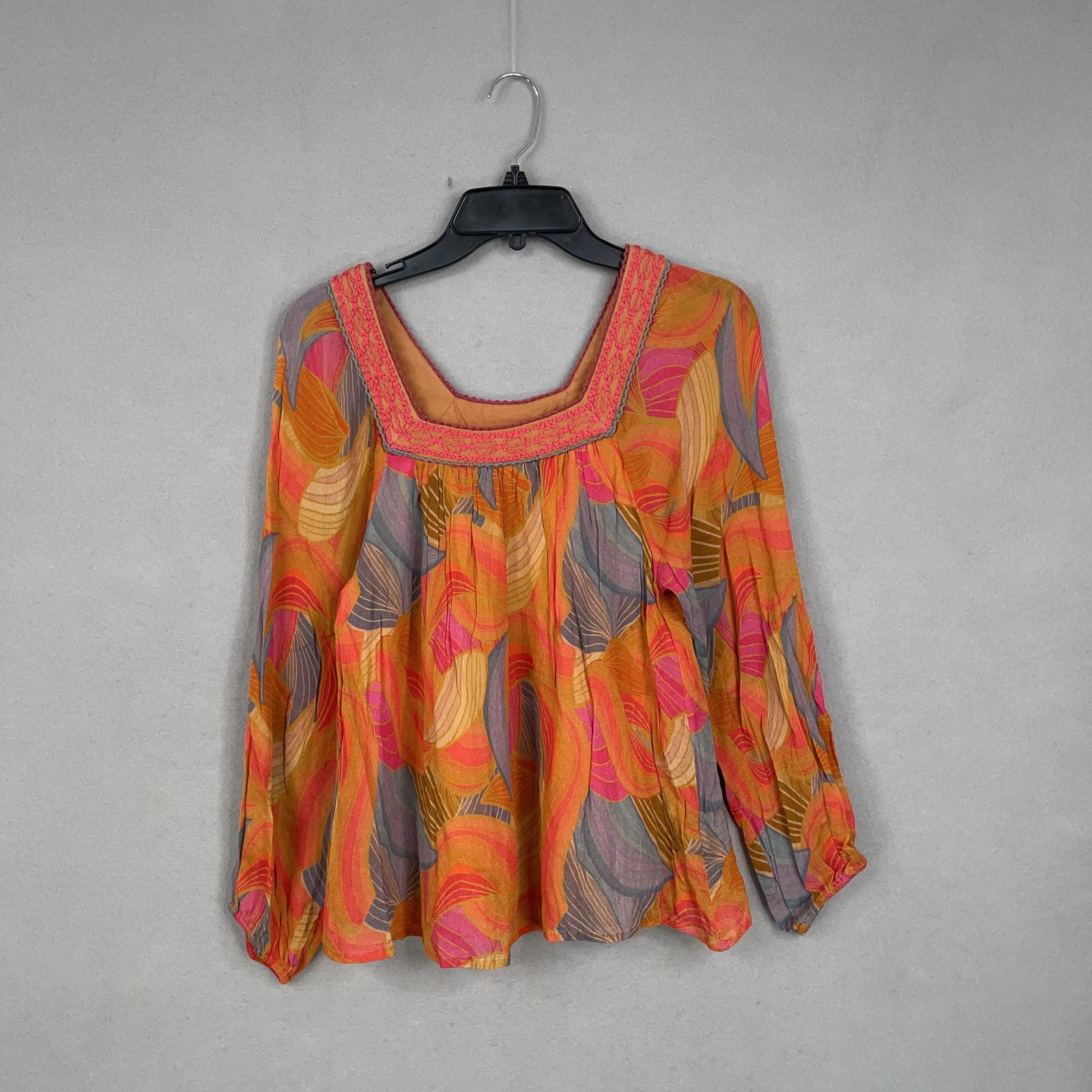 Blank London Shirt Womens Medium Pink Orange Boho Peasant Blouse Anthropologie