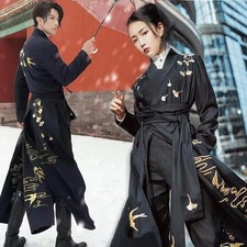Hanfu Black Male Female Embroidery Long Robe Dress Couples Student Cosplay Party
