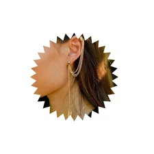 Boho Leaf Tassel Chain Ear Cuff Earrings Studs Gold Tiny Leaf Drop Earrings Long