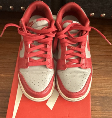 Nike Dunk Low Colorblock Low Top Lace-Up Men's Athletic Sneakers Red Gray