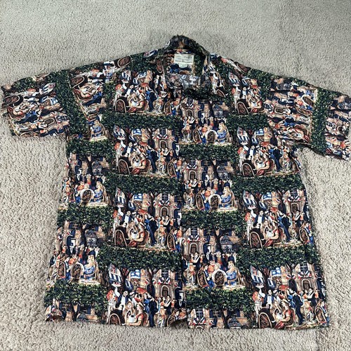 Vtg Reyn Spooner Shirt Men Large Guy Buffet Art Scene Rayon Hawaiian Button Up