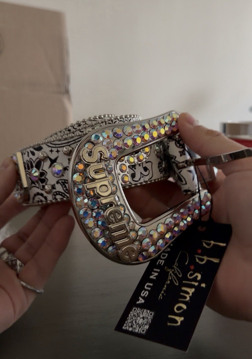 Supreme B.B Simon Rhinestone Paisley Belt White | eBay